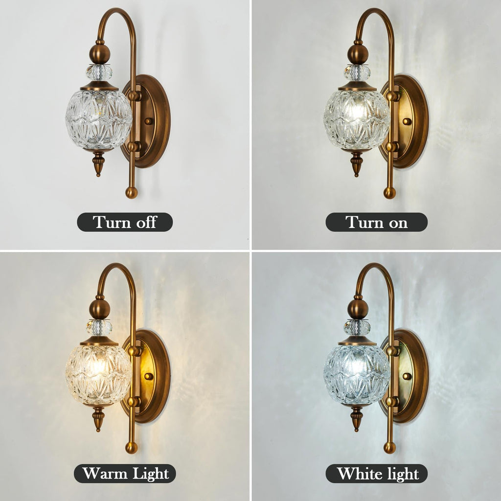 Vintage Gold Wall Sconce Set of Two Mid Century Brushed Brass with Glass Globe Shade Vanity Light Indoor G9 Bulb Wall