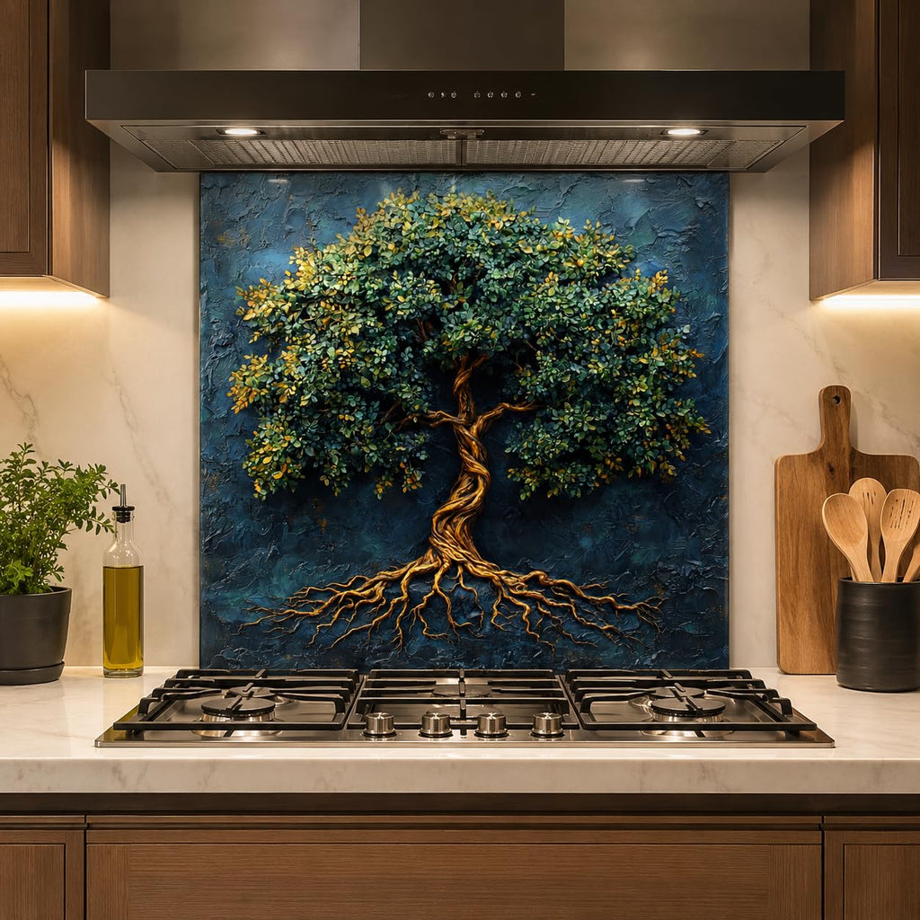 Tree of Life Tempered Glass Backsplash