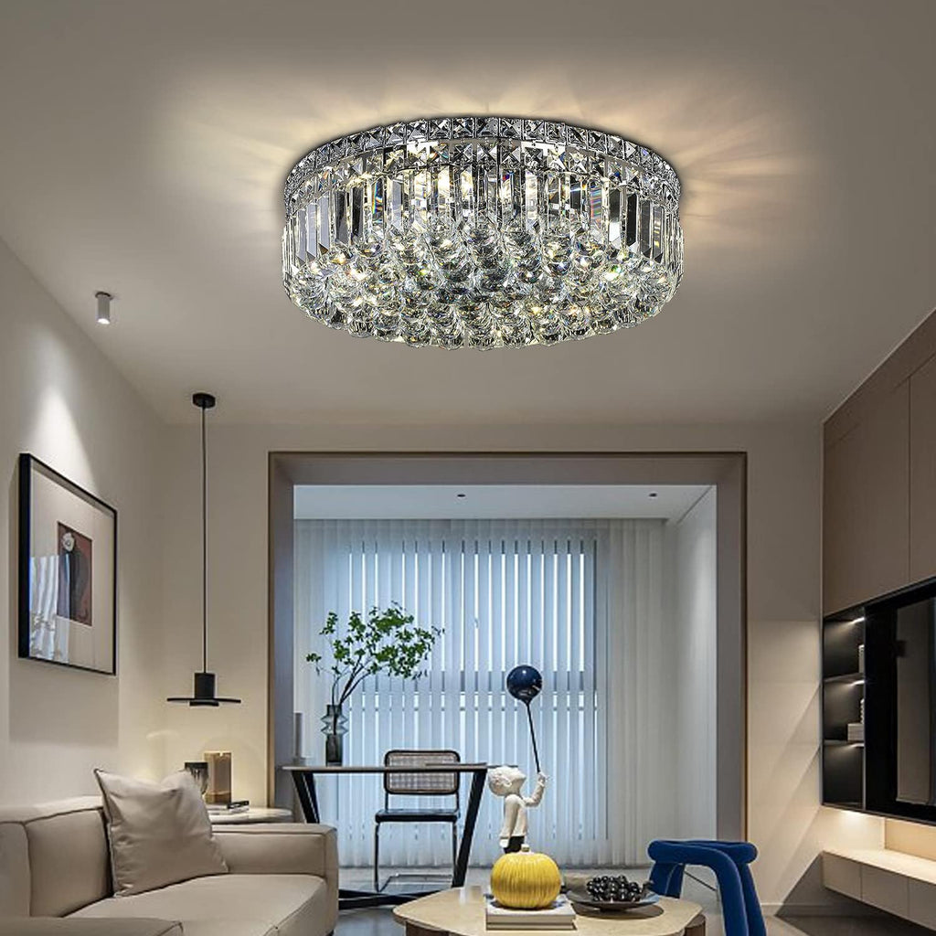 6-Lights Crystal Flush Mount Chandelier Light Fixture with K9 Crystals Modern Ceiling Lights Elegant Pendant Lamp for