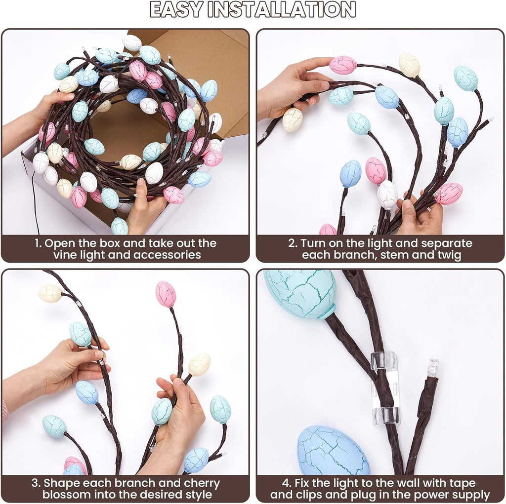 Easter Egg LED Tree Branch Lights for Wall,Easter Egg Willow Vine Twig Decor,USB Interface,with 48 LED Lights