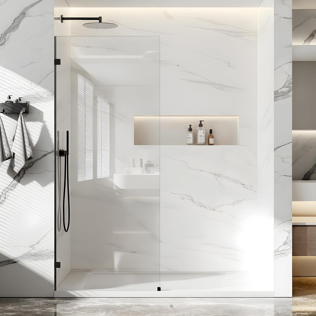 Shower Glass Panel Fixed Shower Screen, 32” W x 78” H 3/8” 10mm Single Frameless Shower Doors for Walk in Shower with