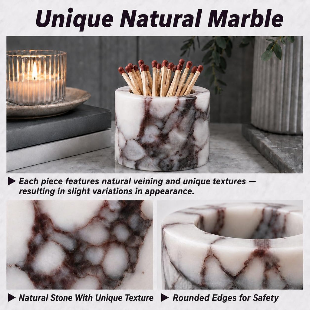 Marble Match Holder with Striker: Mini Decorative Stone Matches Box