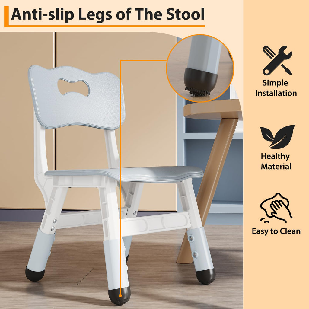 2-Pack Adjustable Kids Chairs, 3-Level Height Plastic Toddler Chair with Non-Slip Base & Stackable Design, School