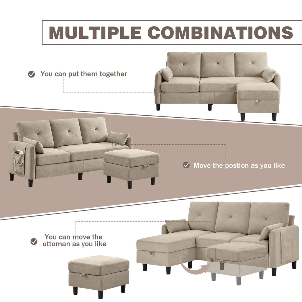 77" Small L Shaped Sectional Sofa Couches, Beige