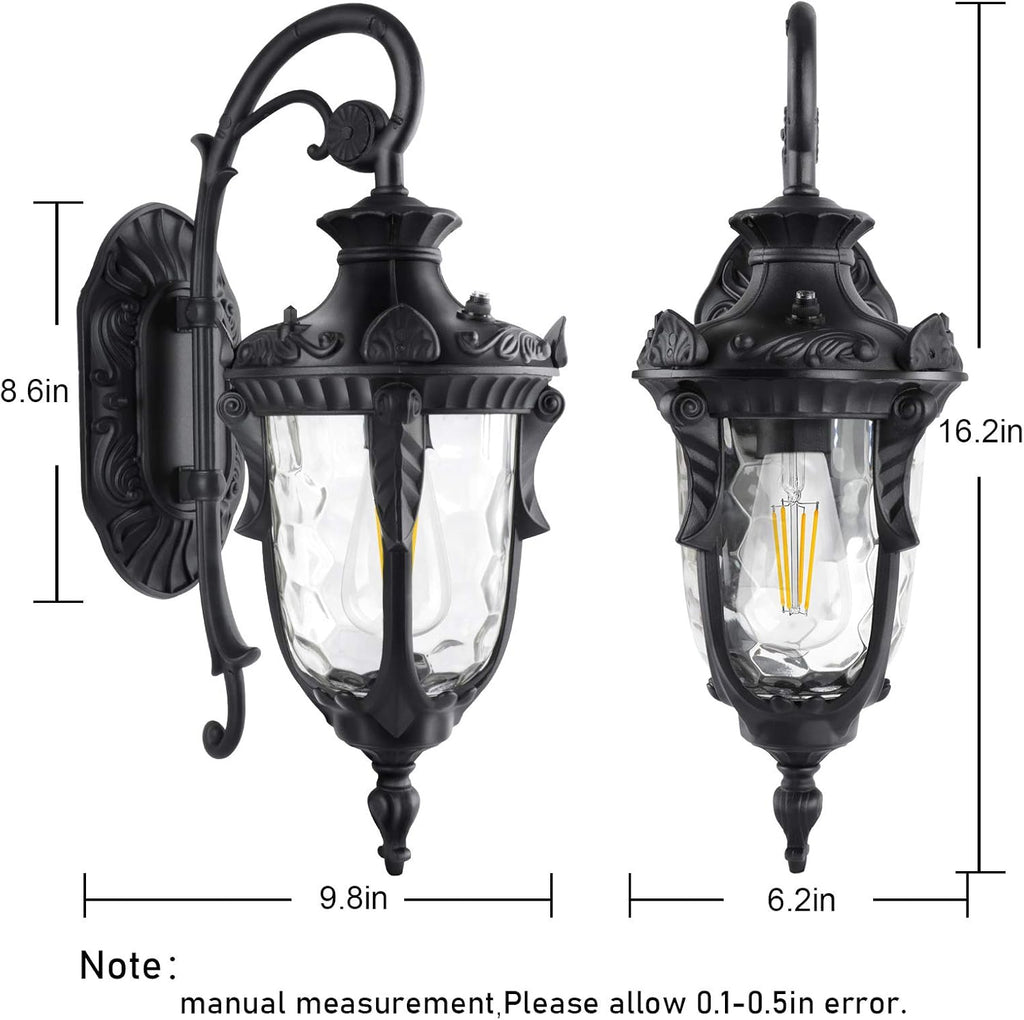 Dusk to Dawn Outdoor Light Fixture Wall Mount, Waterproof Porch Light Fixtures Wall Lamp, Outside Wall Sconce Exterior Wall Lamp with Textured Glass for House Front Door Garage (Black) A123-B08DV5FPXC