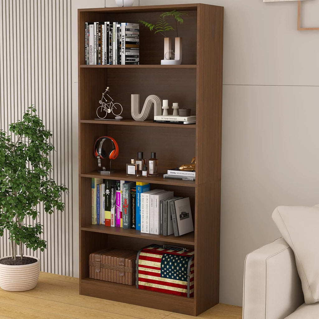 5 Shelf Wood Bookcase Freestanding Bookshelf Library Small Narrow Space(11.8" D x 31.5" W x 67.9" H,Brown,5-Layers)