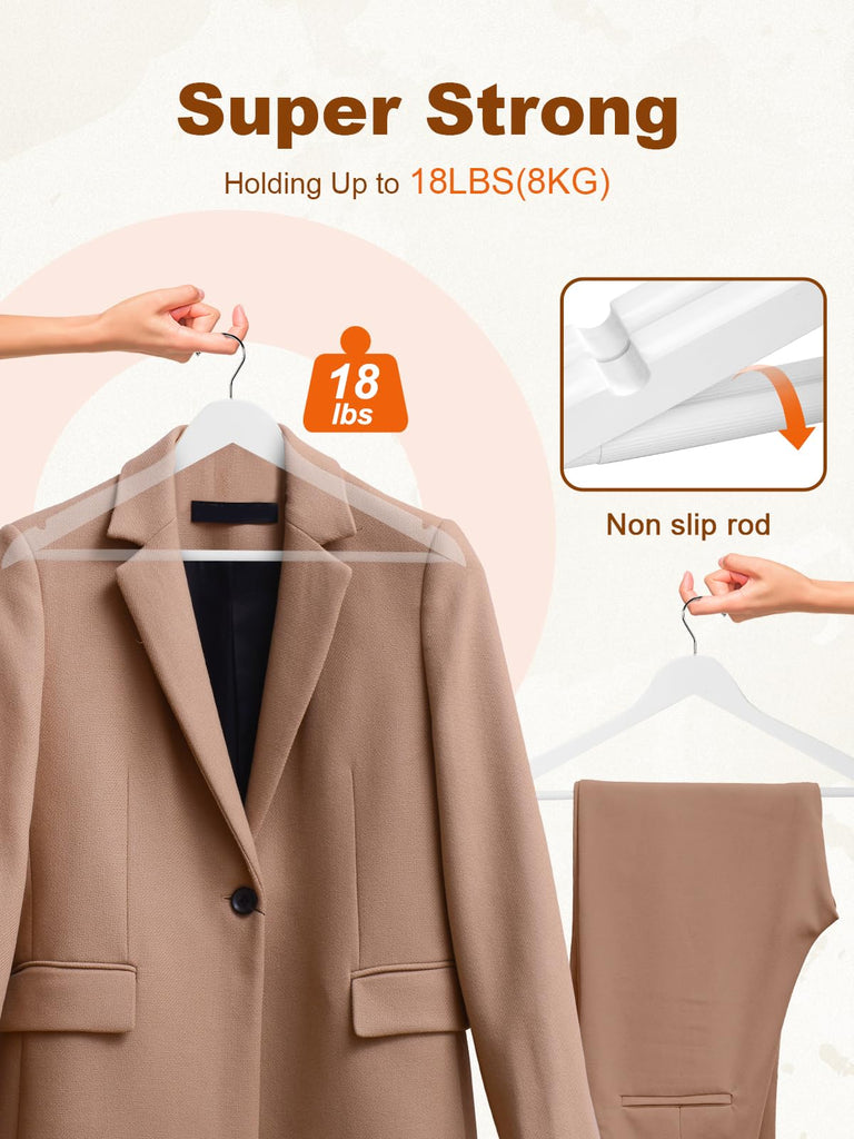 White Wooden Hangers 30 Pack, Heavy Duty Wooden Coat Hangers