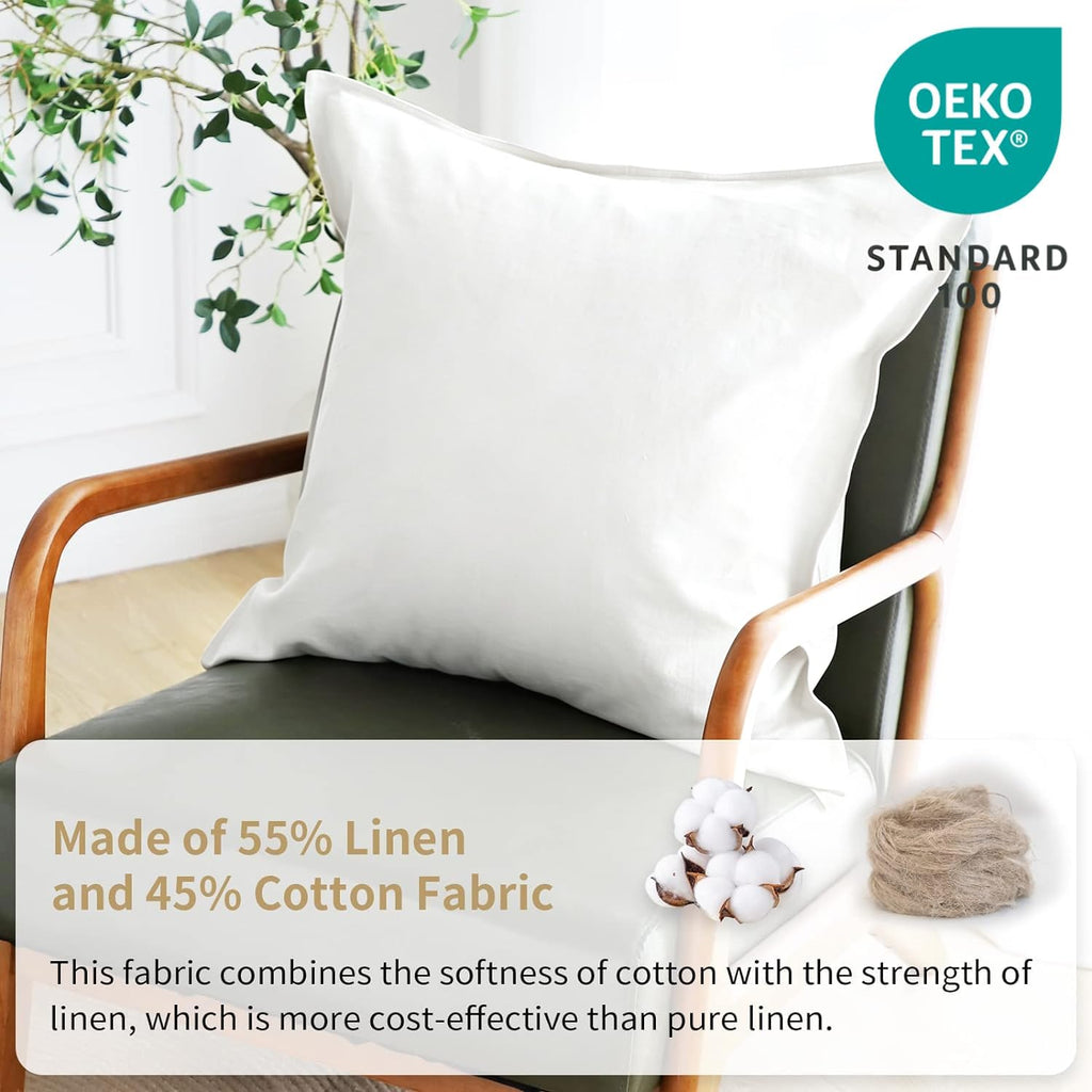 Linen Euro Shams Basic Style Solid Color 24x24 Inch Pack of 2 Flax Cotton Blend Decor Throw Pillow Covers Soft