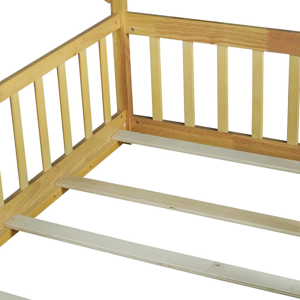 Twin Size Floor BedFrame for Kids, Wooden Montessori Floor Beds, Tw Bed for Kids Girls Boys, Tent beds, Natural