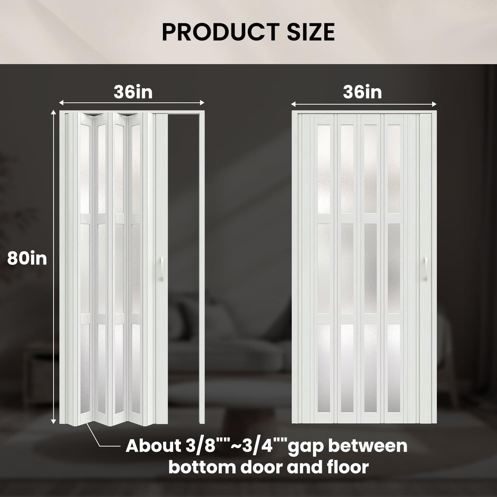 36" x 80" Accordion Doors with Frosted Acrylic Glass, White