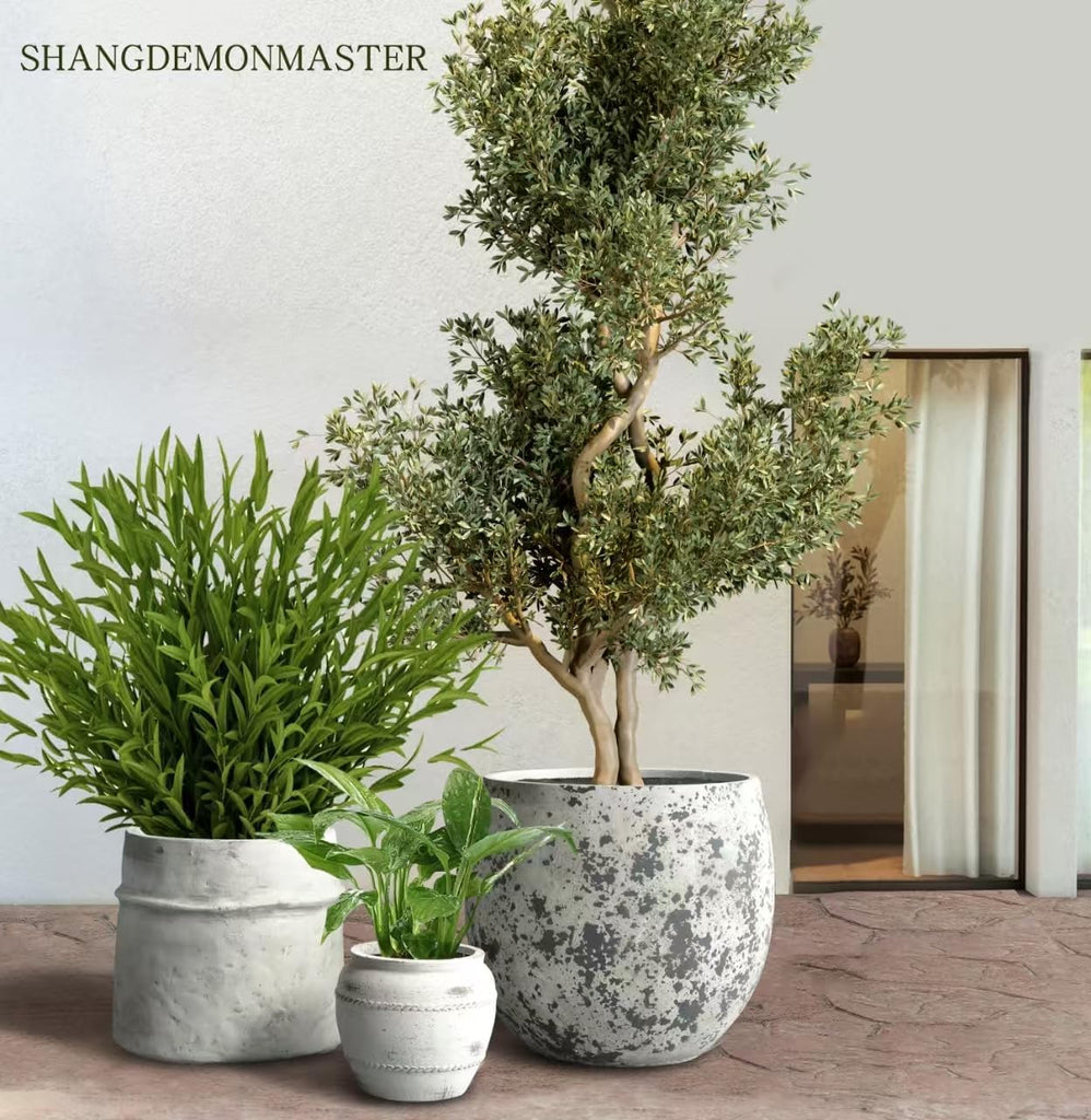 Craft flowerpots 18"+13"+9" Dia Round Concrete Planter Set of 3 Large Outdoor/Indoor Planter Pots Containers with