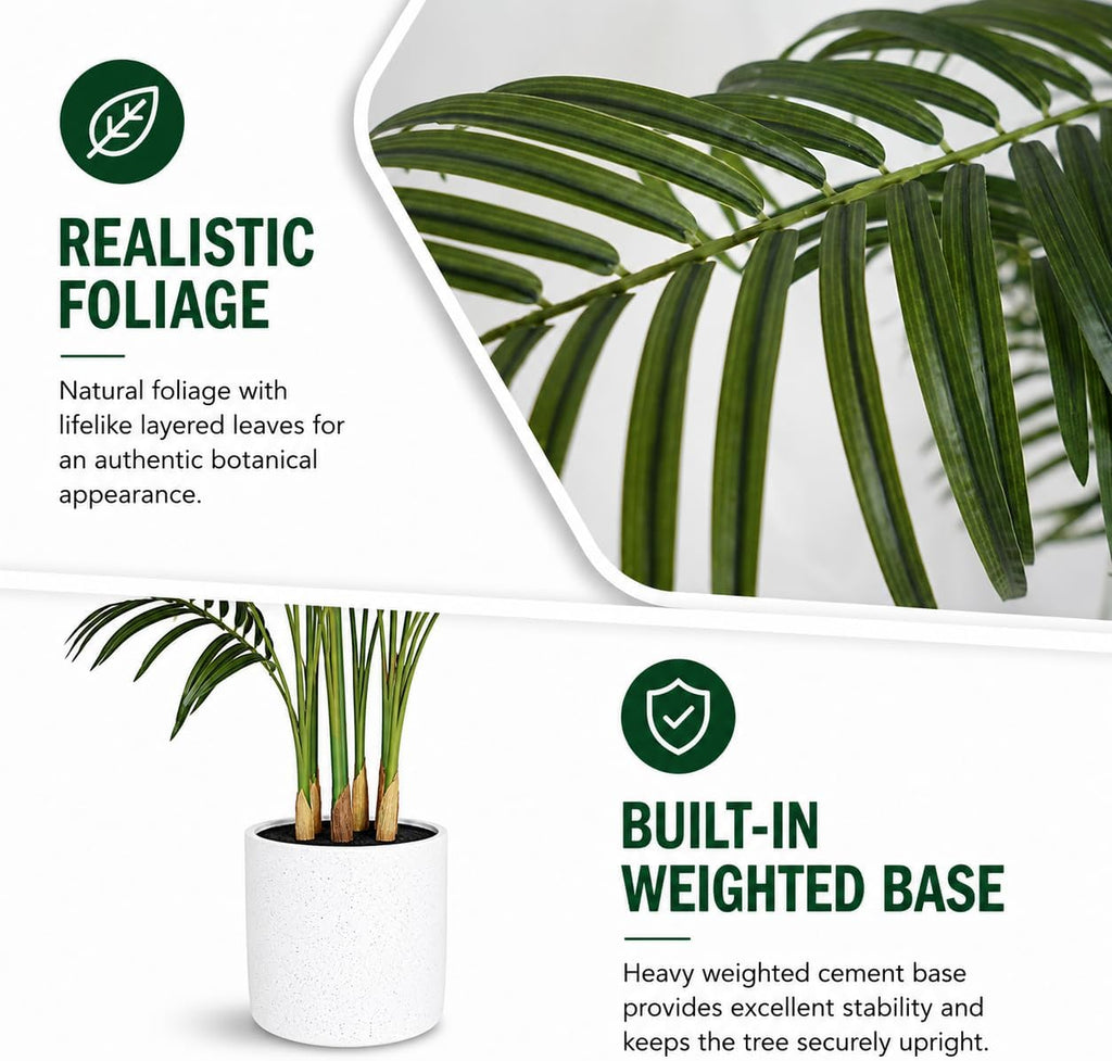5ft Artificial Palm Tree - Realistic Fake Palm Tree Decor - Large Tropical Faux Palm Tree, Low Maintenance Artificial