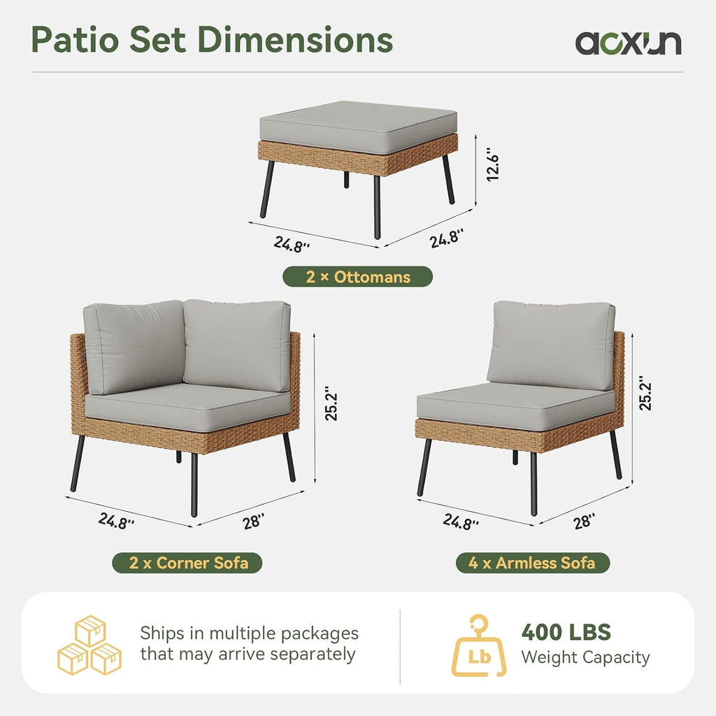 8 Piece Patio Furniture Set, 8 Seats Outdoor Sectional Sofas with Thick Cushion, Wicker Outdoor Patio Furniture Set