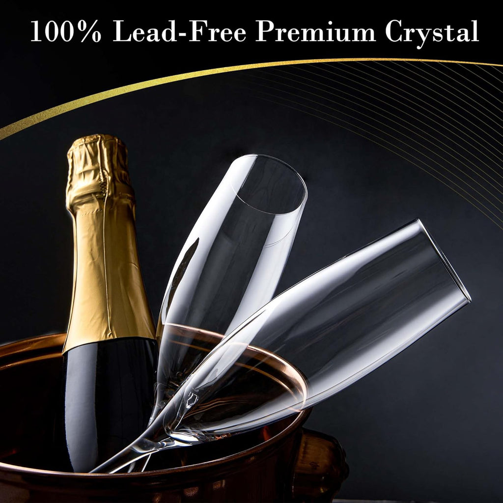 Champagne Glasses-Elegant Flutes-Gift-Box-Hand Blown Champagne Flutes Glass-100% Lead-Free Premium Crystal - Gift