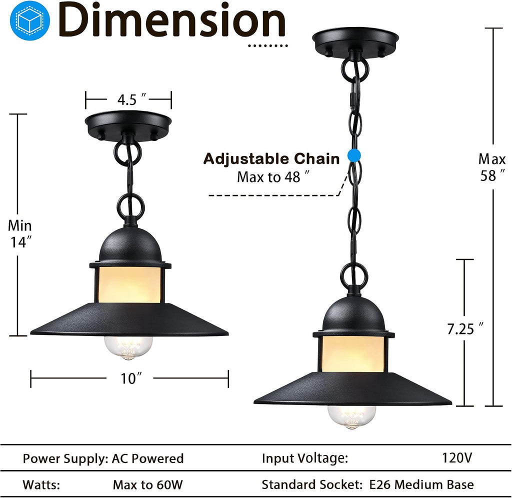 Outdoor Pendant Lights for Porch,2 Pack Farmhouse Exterior Hanging Lights Fixture with Adjustable Chain