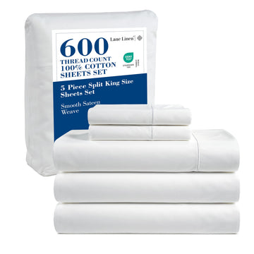 600TC 100% Cotton Sheets - Silky Smooth Sateen Weave, White