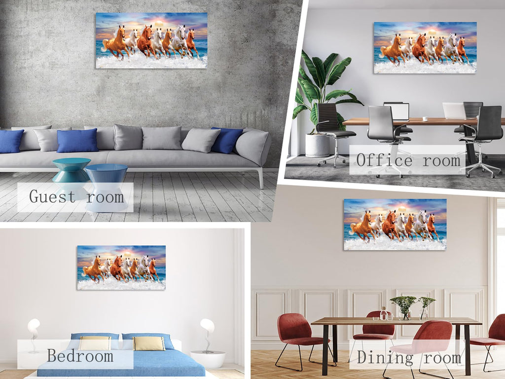 Wall Art Canvas Painting Horses Running Blue Sky 1 Piece Seven Horses in The Water Sunset Background Picture Poster