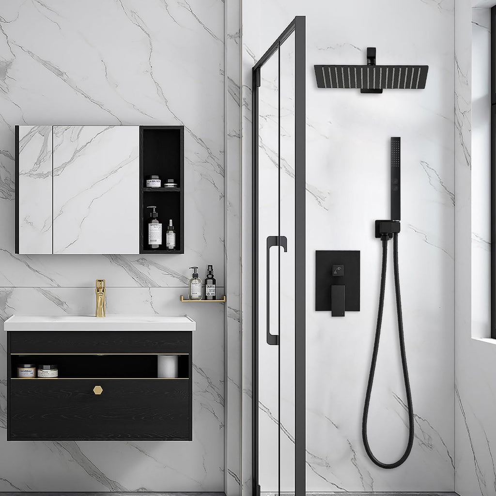 Shower Faucet Set Bathroom Rain Shower Head with Handheld, Black