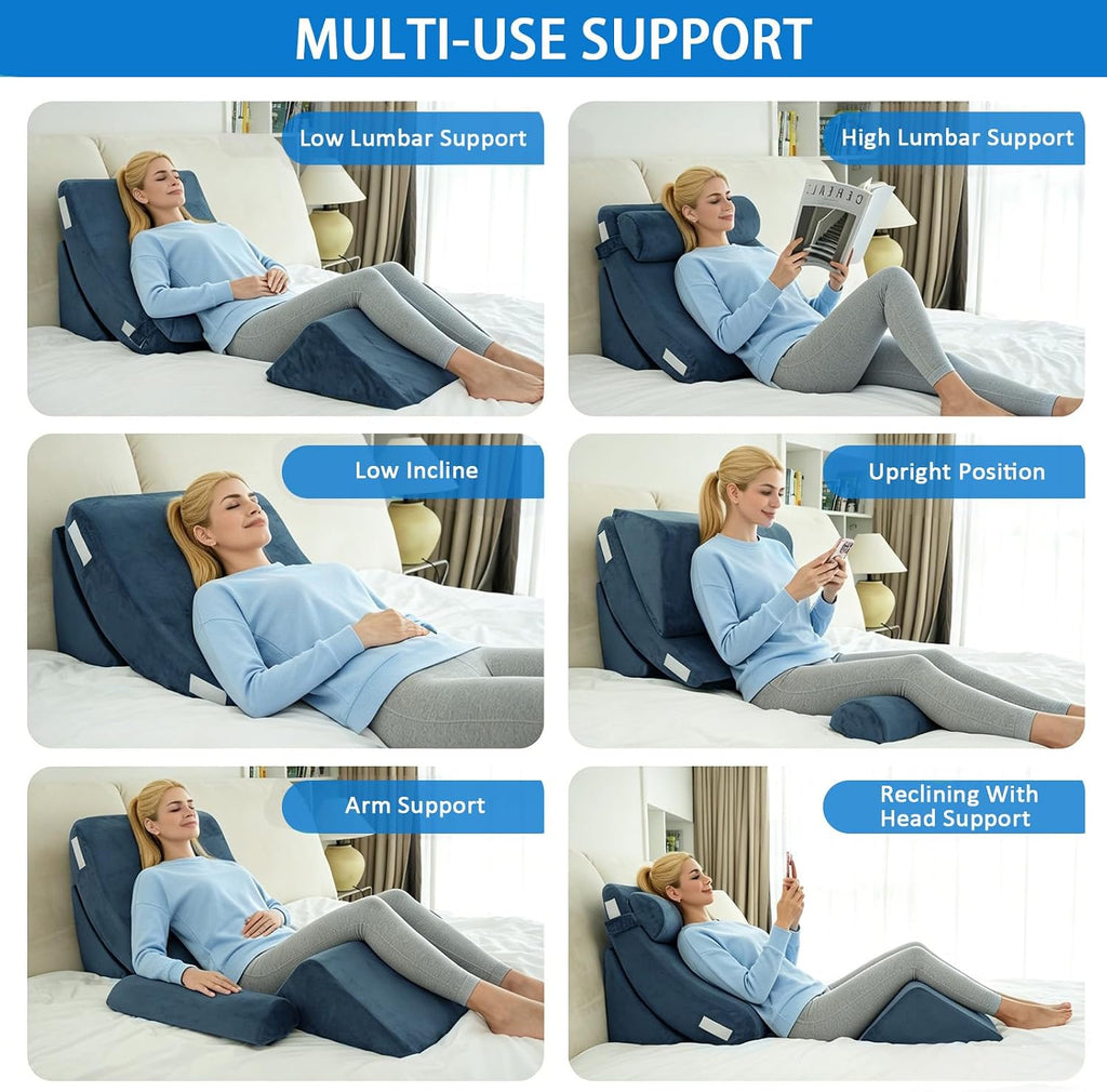 SlumberSlope 4PCS Orthopedic Bed Wedge Pillow Set Triangular Support Pillow Adjustable Foam Bed Wedge Pillow for