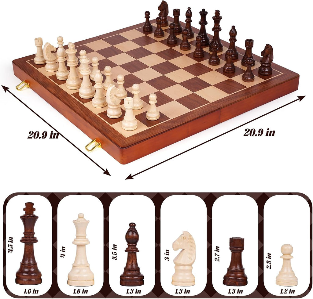 20 Inch Super Large Wooden Chess Set, Hand-Carved Wooden Chess Pieces with 4.5" King, Built-in Storage & 2 Extra