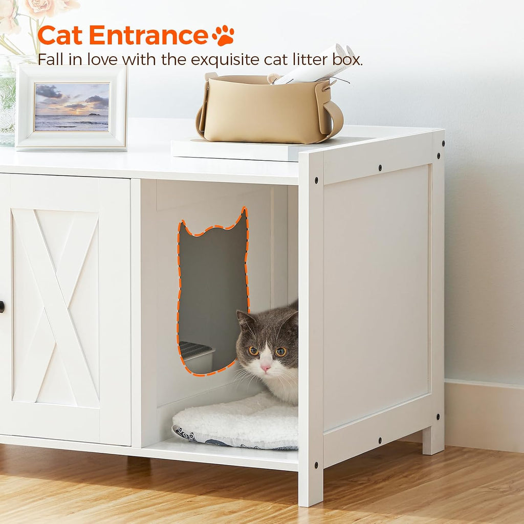 Cat Litter Box Enclosure, Hidden Litter Box Furniture with Divider, Indoor Cat House, Wooden Cat Washroom Storage