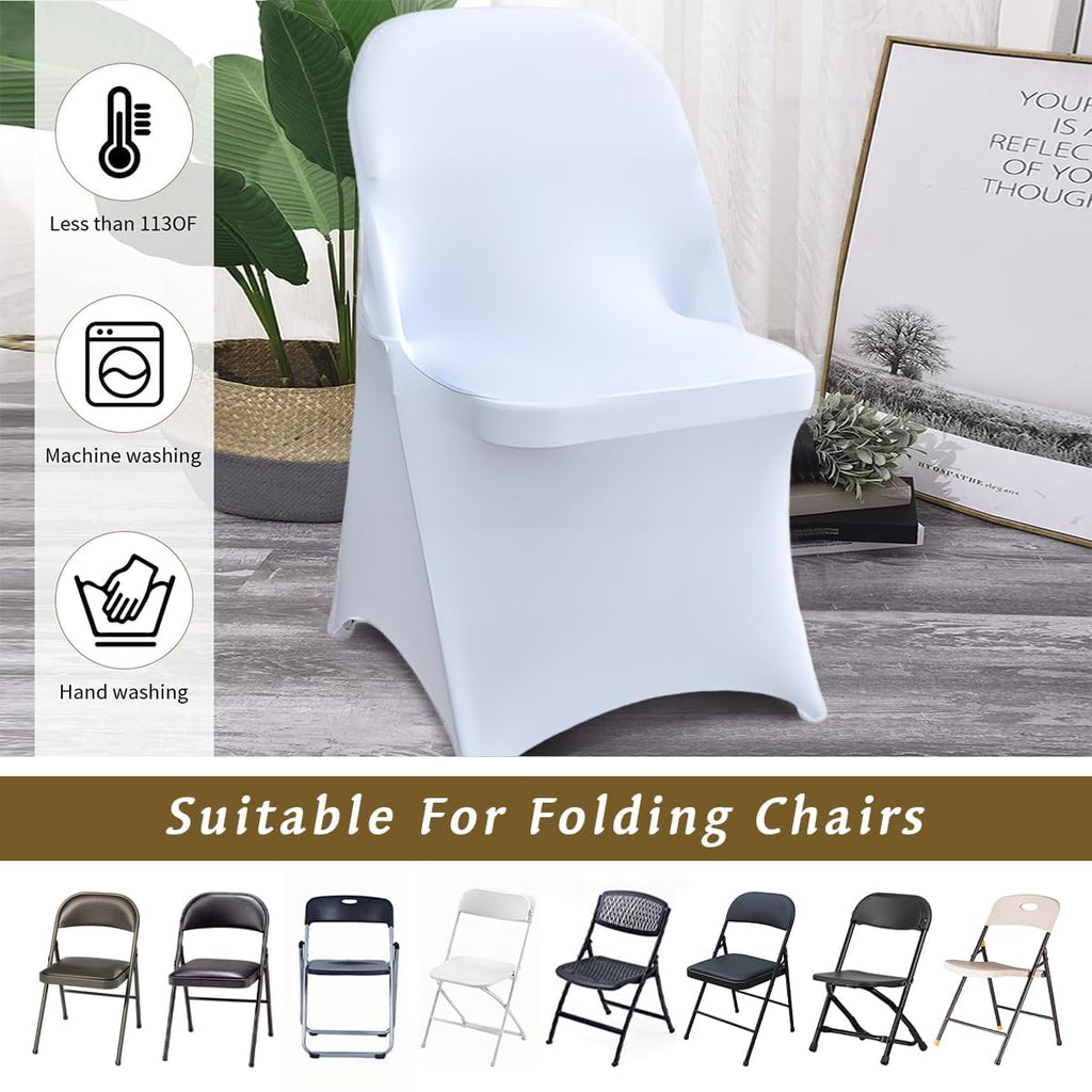 100 Pcs White Folding Chair Cover Washable Removable Universal Fitted Chair Cover Protector for Wedding Party Banquet