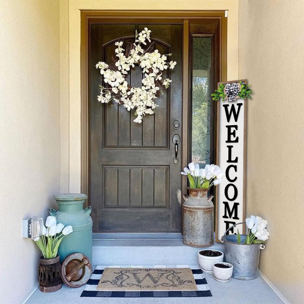 Outdoor Welcome Sign for Front Porch Standing 45"X9" Wood White