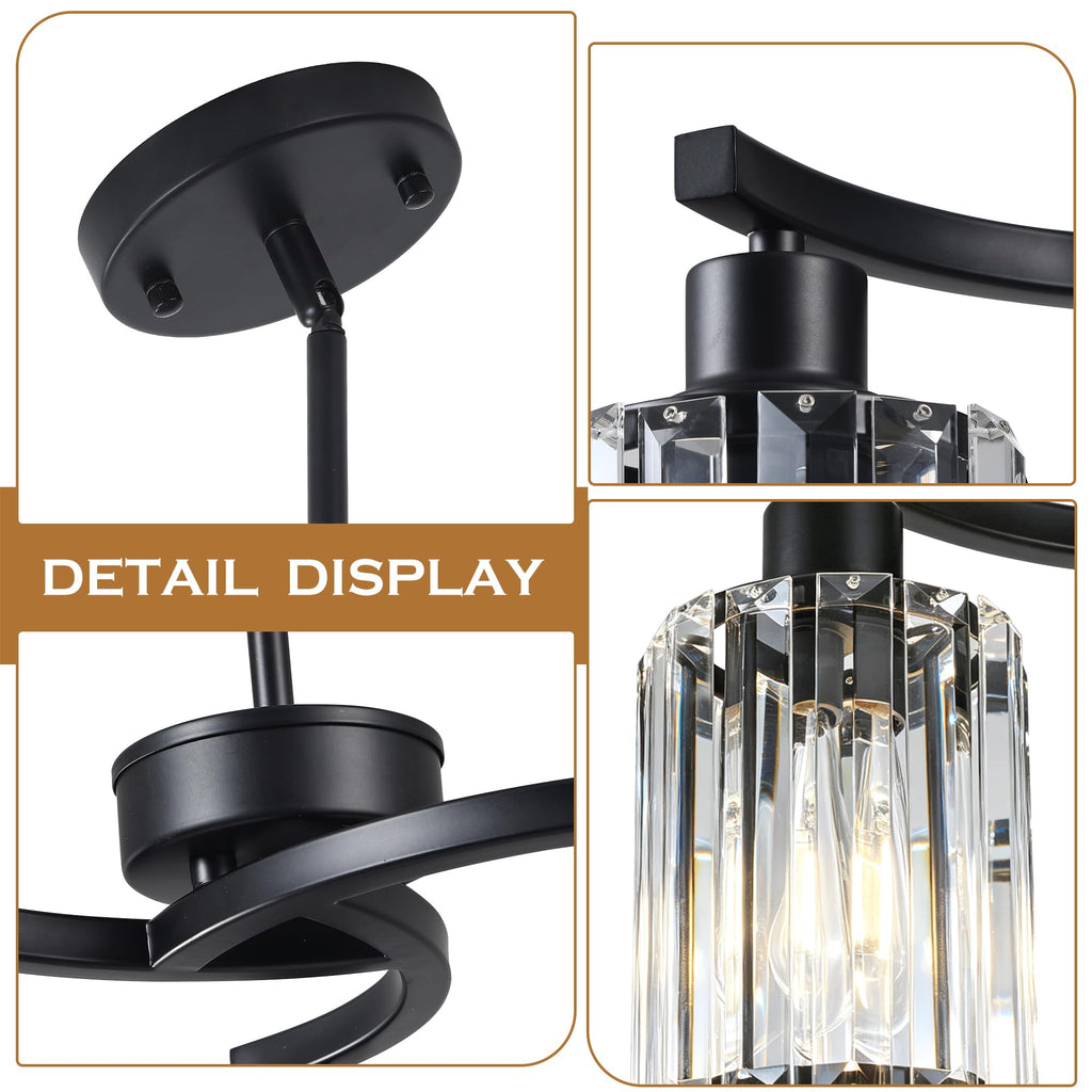 3 Light Black Crystal Chandelier, Glam Pendant
