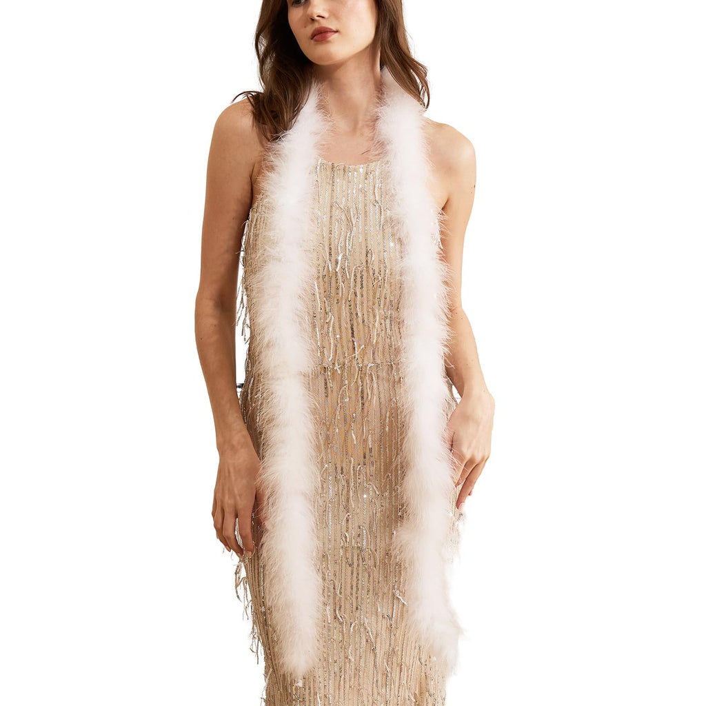 30g Fluffy Marabou Feather Boa for DIY Craft Sewing Trim Home Wedding Party Decoration-White - 2 Yards