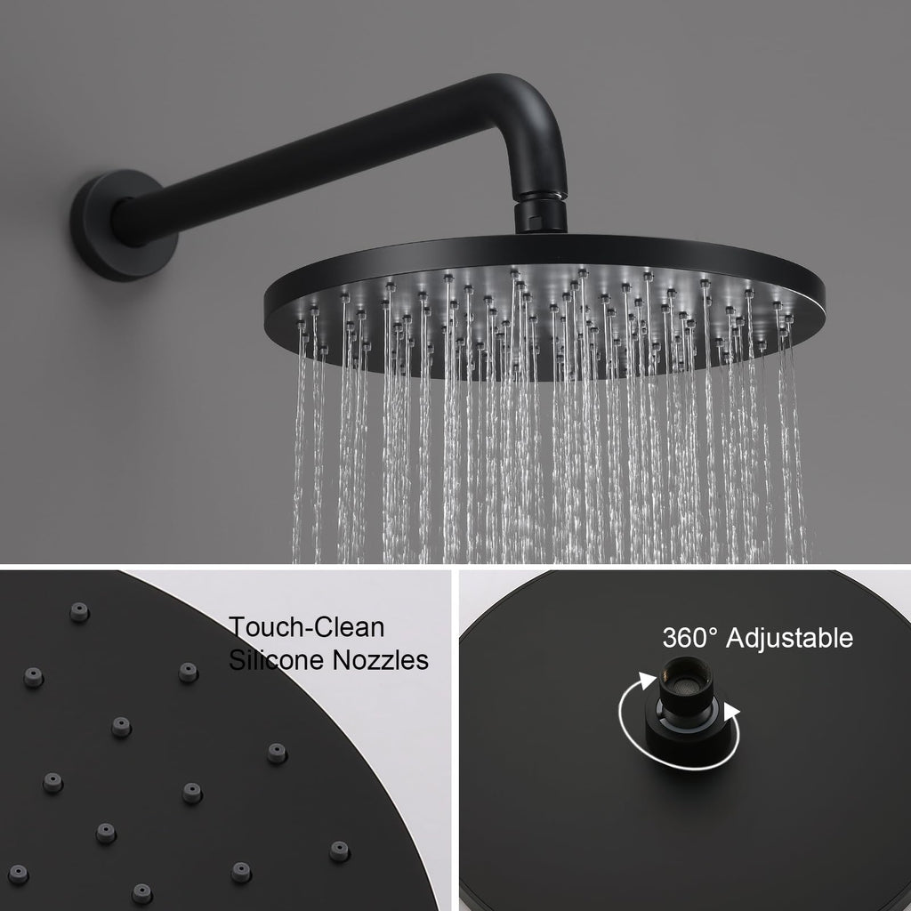 Matte Black Shower Head with Handheld,Rain Shower System Faucet Set