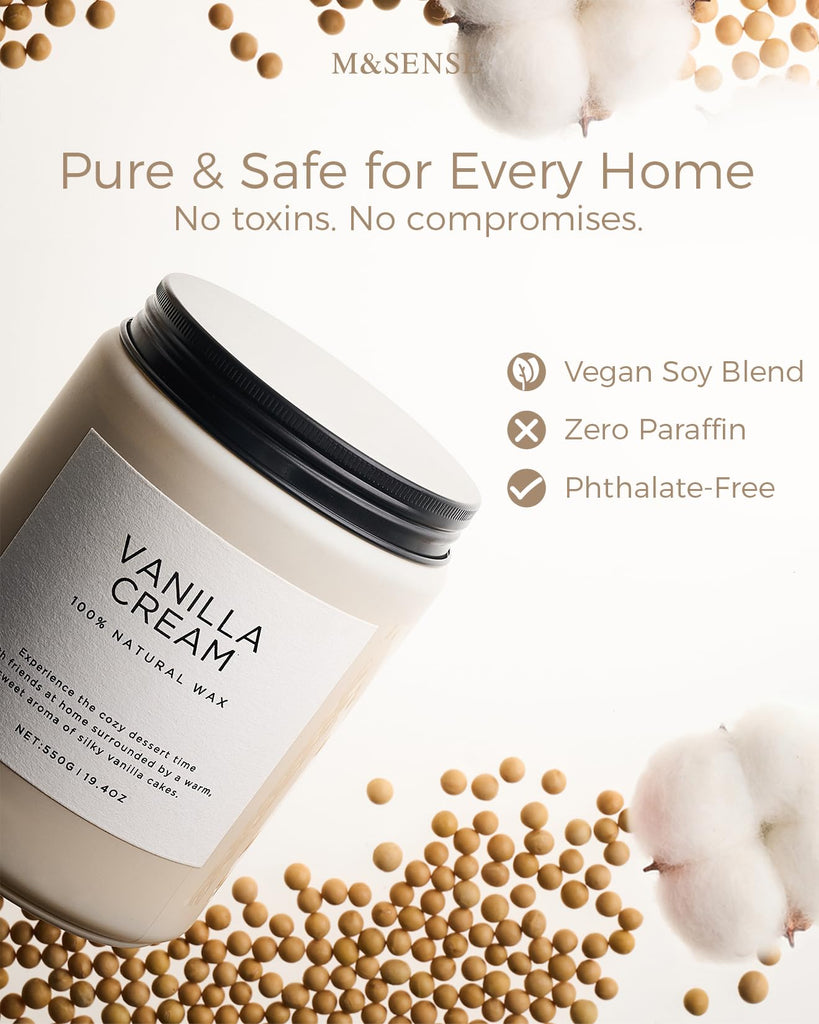 Large Vanilla Scented Candles, 19.4oz Organic Soy Wax