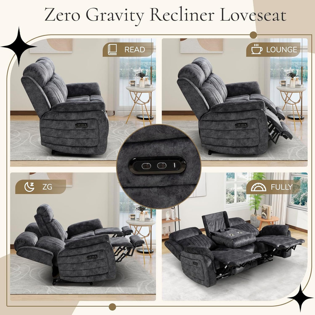 Power Reclining Sofa with Zero Gravity, Adjustable Headrest, Electric Reclining Couch with Wireless Charge, Outlets