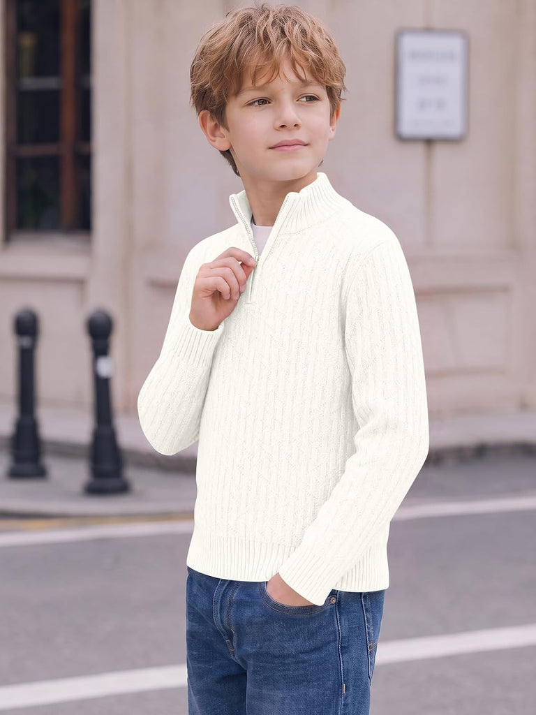 Boys Quarter Zip Sweater Textured Knit Mock Neck Pullover Tops
