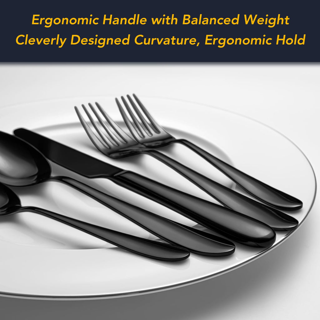 40 Piece Black Silverware Set Service for 8, Premium Stainless Steel Black Cutlery Set, Mirror Polished Flatware