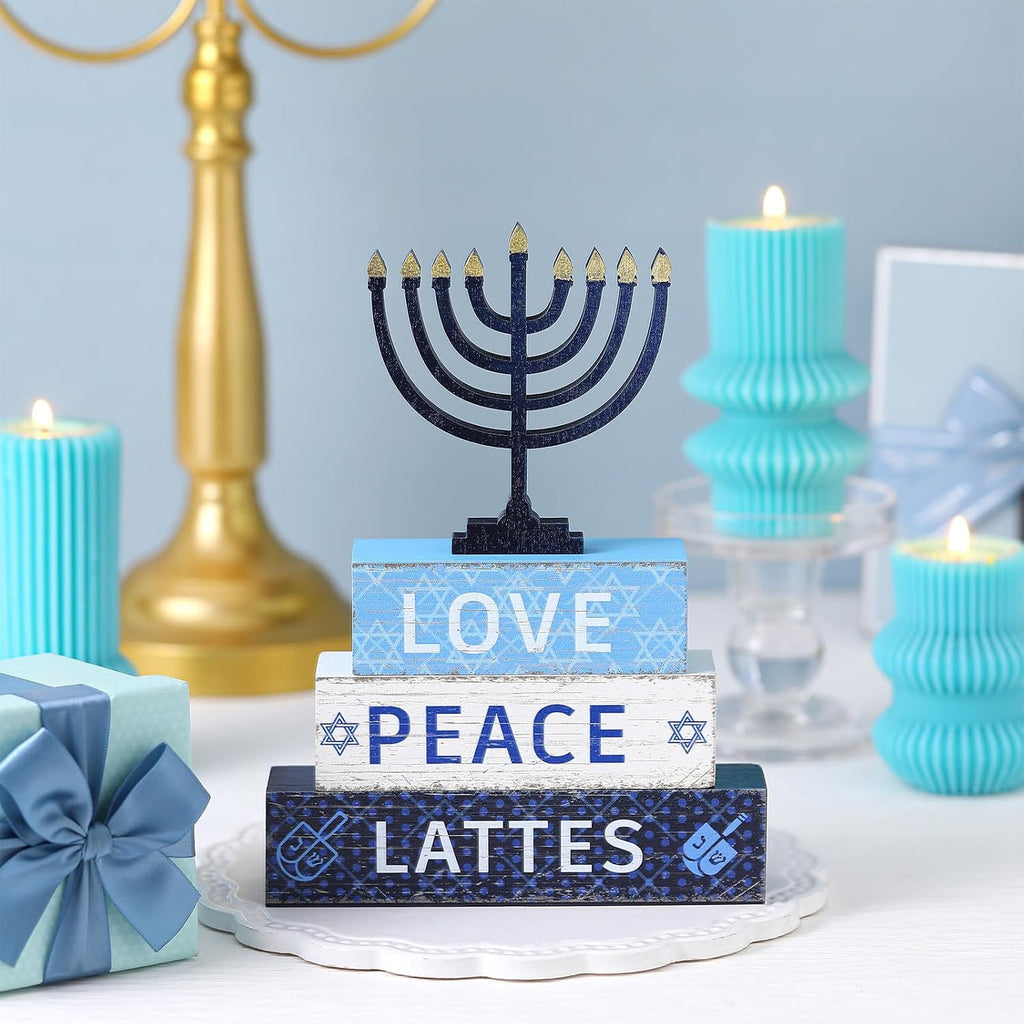 Hanukkah Wooden Table Decorations - Set of 4