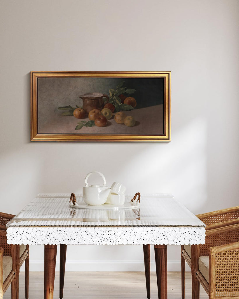 Gold Framed Vintage Wall Art Harvest Apples Still Life Oil Painting Large Cottagecore Room Decor Picture Canvas Print