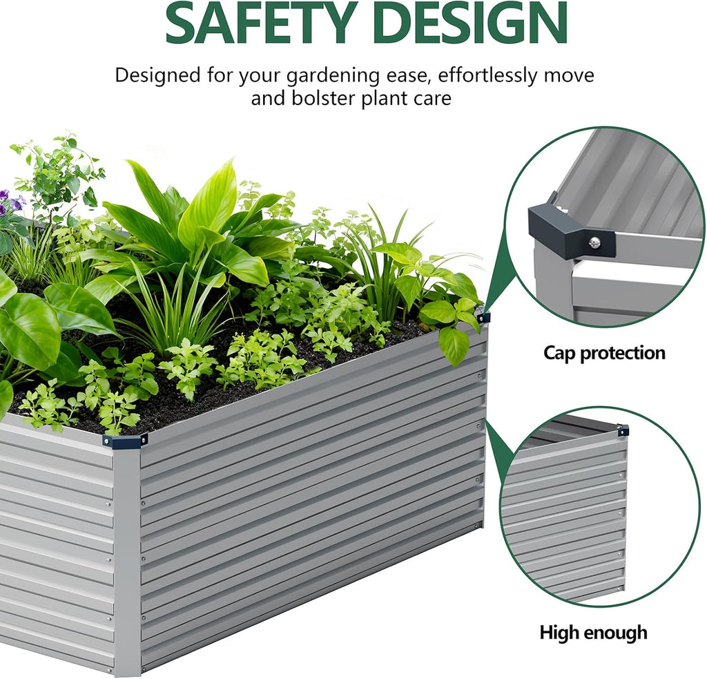 8x4x2ft Galvanized Raised Garden Bed,Metal Raised Beds Kit Silver | 2FT Deep Root Elevated Garden Planter Box