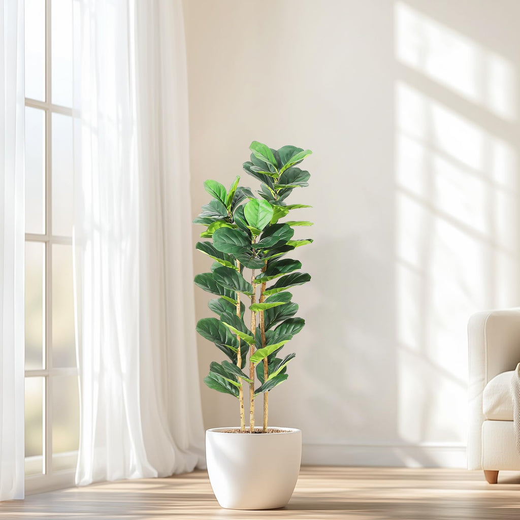 Artificial Fiddle Leaf Fig Tree with White Planter - 5 ft