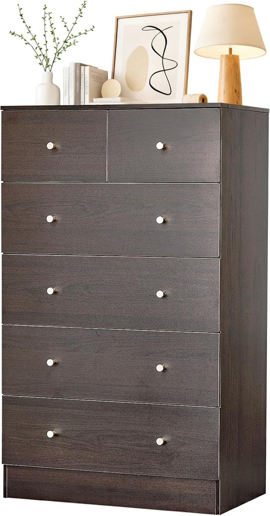 Dresser , Modern Wood Dresser Chest of Drawers, Bedroom Dressers Nightstand, Anti-Tipping Device, Rose Gold Metal