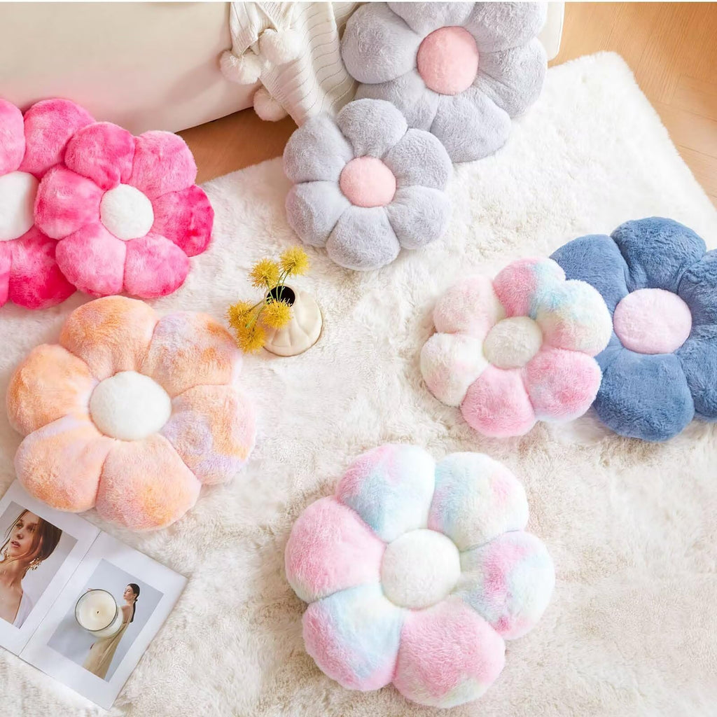Flower Pillow Cute Decorative Throw Pillow with Faux Rabbit Fur Soft Daisy Plush Floor Cushion Aesthetic Flower
