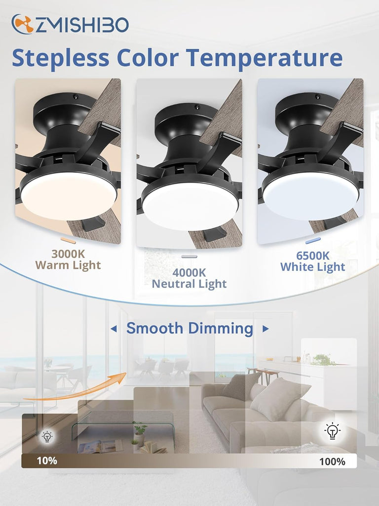 42 Inch Ceiling Fan with Light, App&Remote Control, Flush Mount Low Profile, Dimmable 20W LED Light, Quiet Reversible Motor for Bedroom, Living Room, Apartment, Black A101-B0F8B7CFP5