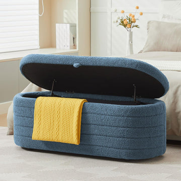 Storage Ottoman Bench, 45-Inch Boucle Upholstered Entryway Shoe Seat Bench with Storage, Modern Padded Blanket Chest