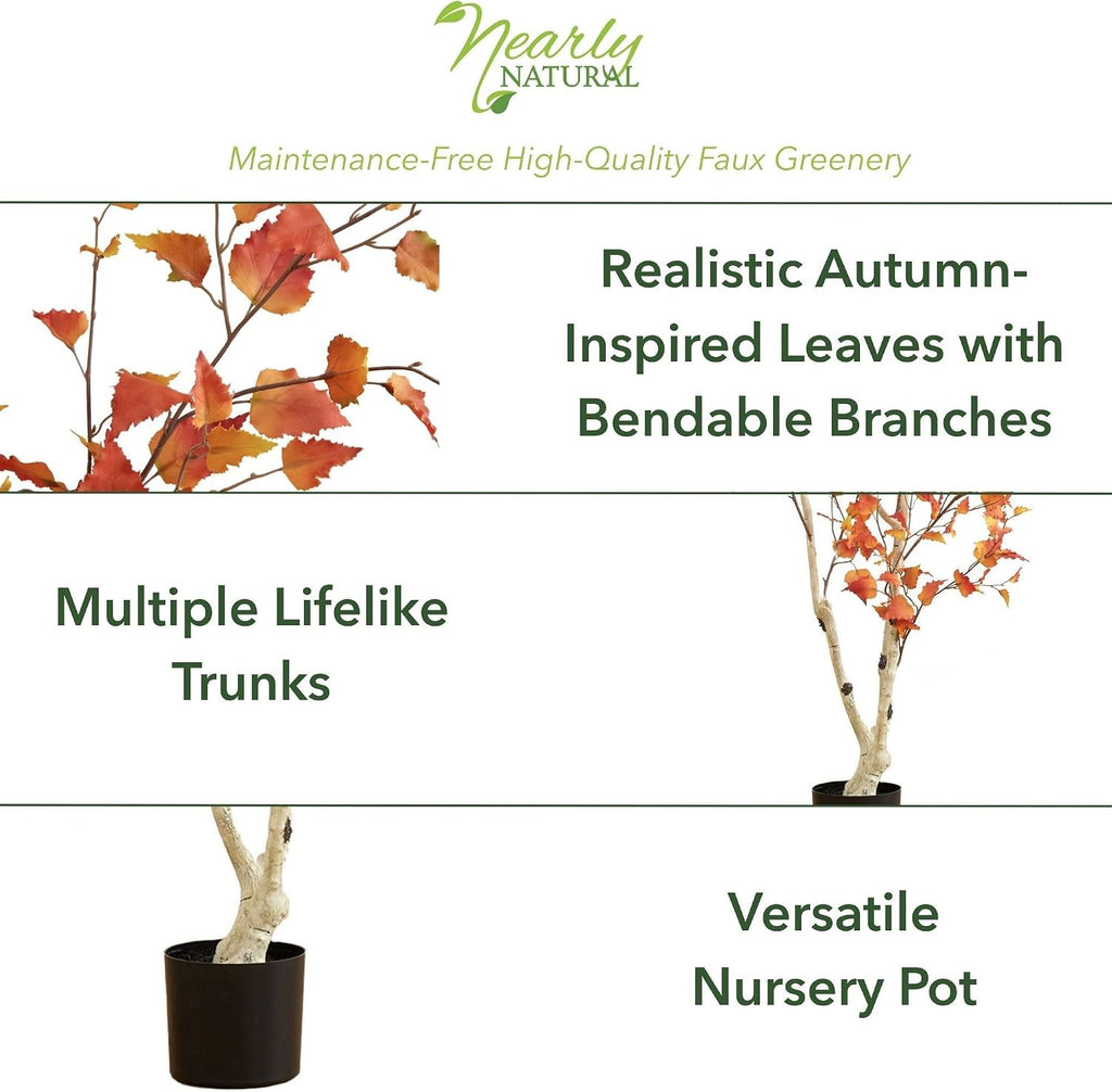 6 ft Artificial Autumn Birch Tree Lifelike Fall Room Decor