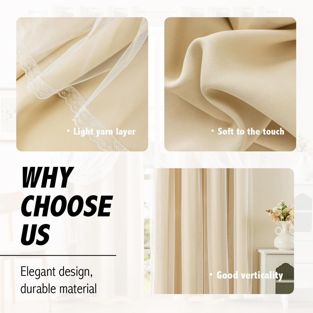 Double Layer Blackout Curtains 2 Panels, 52Wx120L, Cream