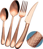 16-Piece ​Modern Copper Hammered Silverware Set with Ultra Sharp 2-IN-1 Serrated Knife