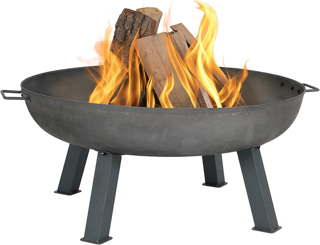 34 Inch Cast Iron Heavy-Duty Fire Pit Bowl - Wood Burning Outdoor - Gray