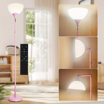Adjustable head 76" Remote dimmable LED torchiere Floor Lamp, Pink