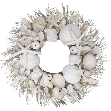 Seashell & Starfish 19inch Coastal Wreath All Natural Sea Shells (White)