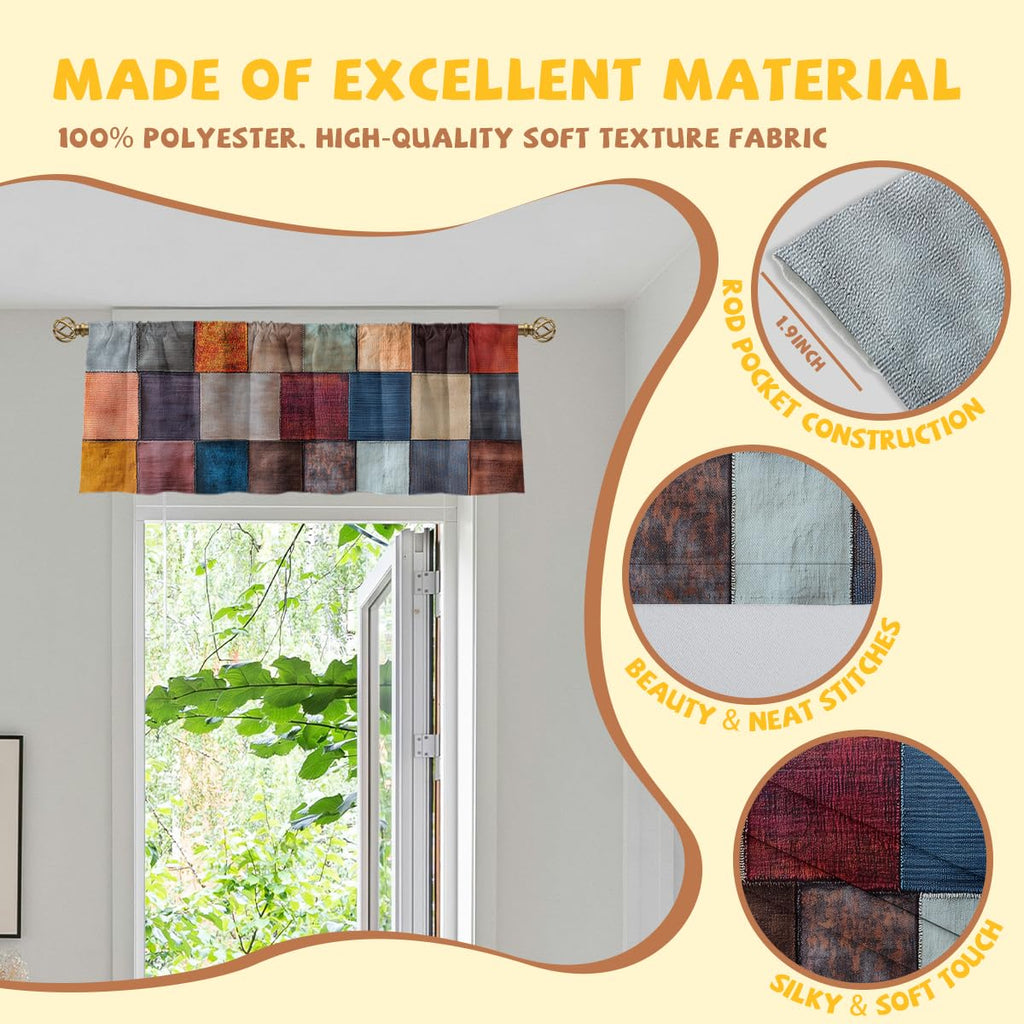 Patchwork Boho Valance Curtain for Windows 2 Pack Patchwork Colorful Vintage Bohemian Rod Pocket Decorative Window