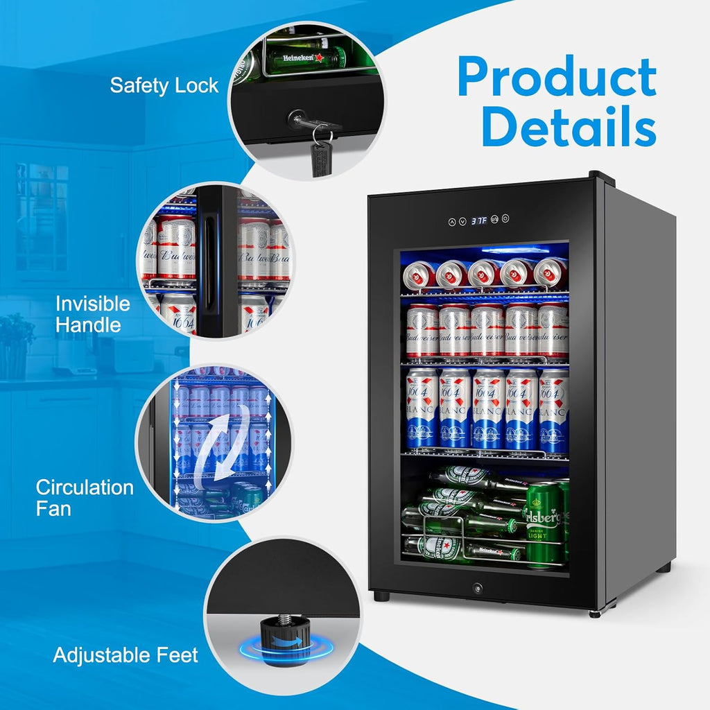 Beverage Refrigerator 17 inch Wide - 126 Can Beverage Cooler with Glass Door | C